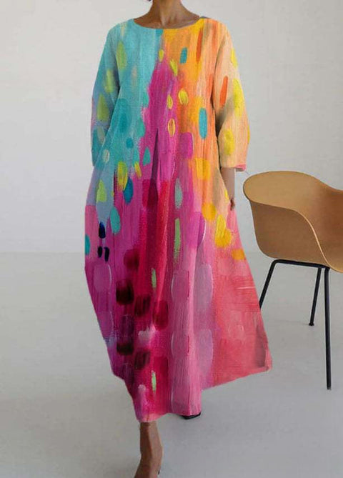 Loose Crew Neck Fashion Long Sleeve Printed Dress m301072