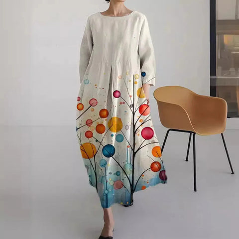 Loose Crew Neck Fashion Long Sleeve Printed Dress m301072