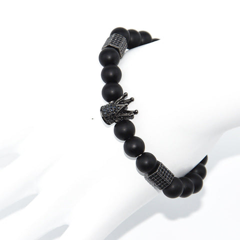 Tiger's eye copper micro-inlaid elastic bracelet black matte zircon m3331288