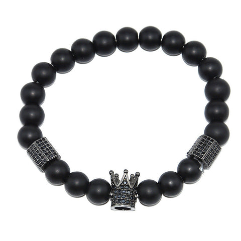 Tiger's eye copper micro-inlaid elastic bracelet black matte zircon m3331288