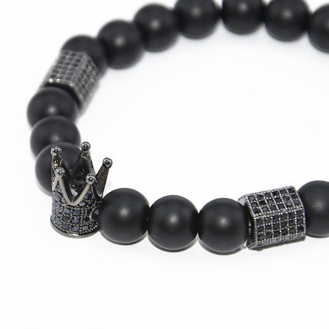 Tiger's eye copper micro-inlaid elastic bracelet black matte zircon m3331288