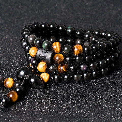 Natural crystal rainbow eye obsidian bracelet necklace dual-purpose men's and women's 108 Buddha beads safety gourd m3331308