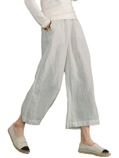 Solid color cotton and linen loose casual wide-leg nine-point pants women's m301570