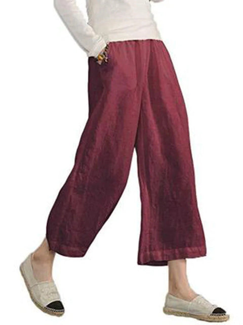 Solid color cotton and linen loose casual wide-leg nine-point pants women's m301570
