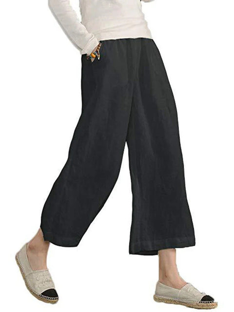Solid color cotton and linen loose casual wide-leg nine-point pants women's m301570
