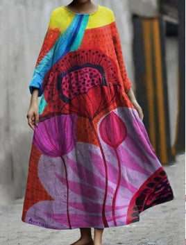 3D printed casual loose dress women m301278