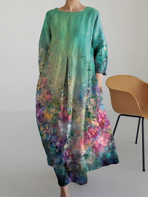 Loose Crew Neck Fashion Long Sleeve Printed Dress m301072