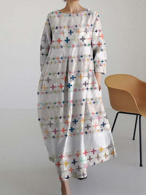 Loose Crew Neck Fashion Long Sleeve Printed Dress m301072