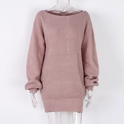 One-word collar casual loose knitted sweater skirt m300578