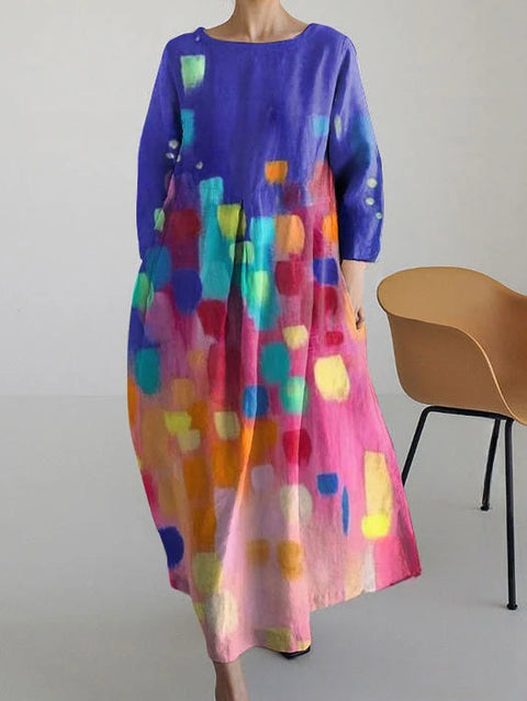 Loose Crew Neck Fashion Long Sleeve Printed Dress m301072