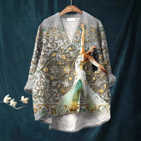 Loose printing crew neck casual large size women's T-shirt m301276