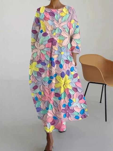 Loose Crew Neck Fashion Long Sleeve Printed Dress m301072