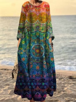 3D printed casual loose dress women m301278