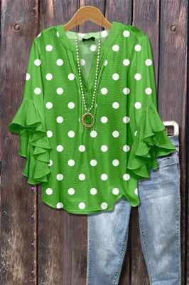 Creative floral element printing digital printing casual trend V-neck lotus edge T-shirt m301352