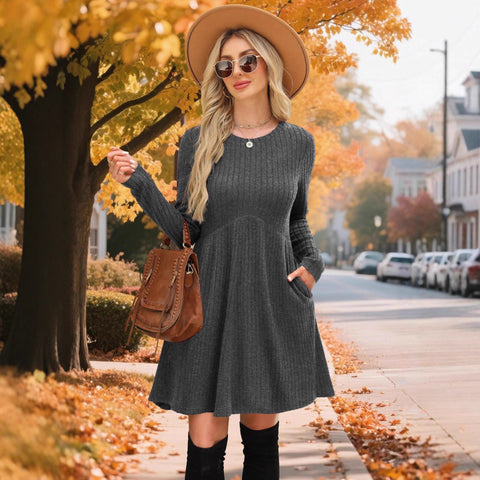 Autumn and winter Bohemian irregular polished knee solid color dress women's umbrella skirt m302112