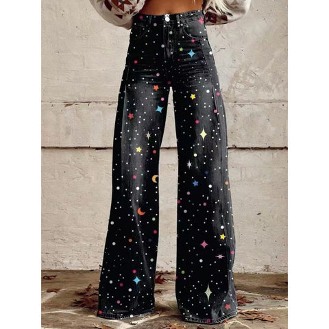3D heat transfer flared pants simulation denim trousers loose pants m301550