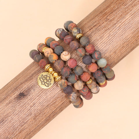 108 beaded bracelet, lotus pendant, multi-layer bracelet, Picasso stone beaded bracelet m3331310.