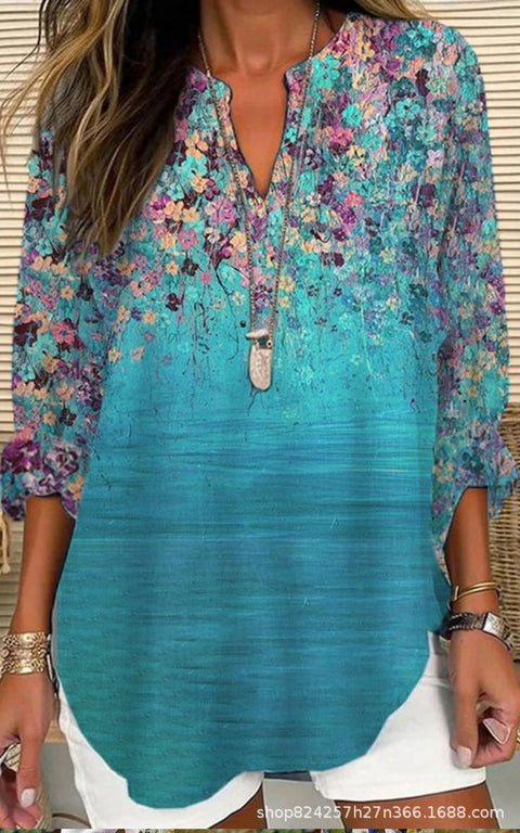 Summer women's long-sleeved 3D digital printing loose European size top m301362