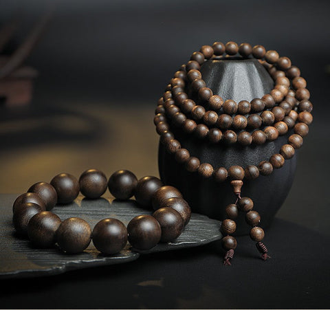 Submerged Indonesian Darakan agarwood Buddha bead bracelet 108 rosary beads 8mm old material agarwood bracelet m3331276