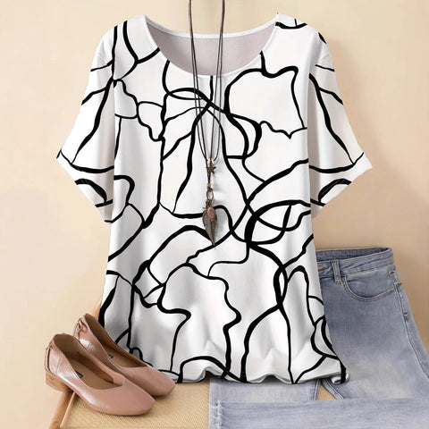 Women's new loose 3D printing round neck casual large size pullover women's clothing m301285