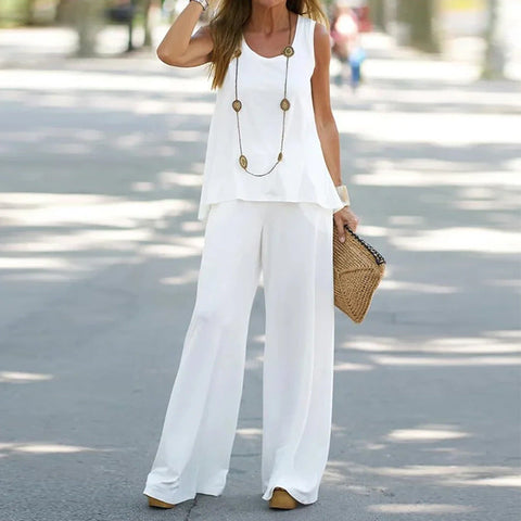 Casual fashion vest trousers set crew neck sleeveless top m301296