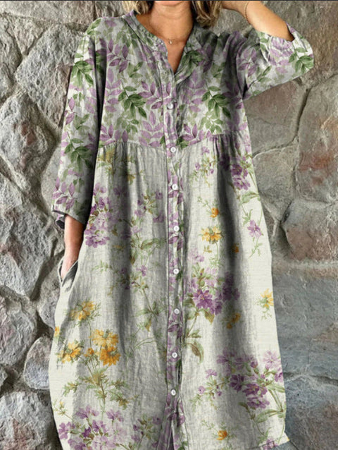 Women's Loose Crew Neck Fashion Premium Long Sleeve Printed Shirt Dress m301050