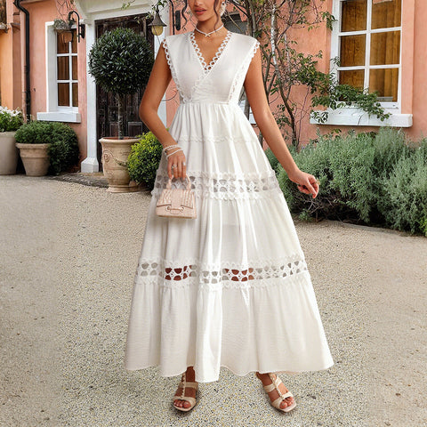 Holiday style high waist splicing long dress dress women's clothing m301388