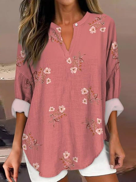 Floral 3D digital printing women's fashion crew neck loose shirt top m301357