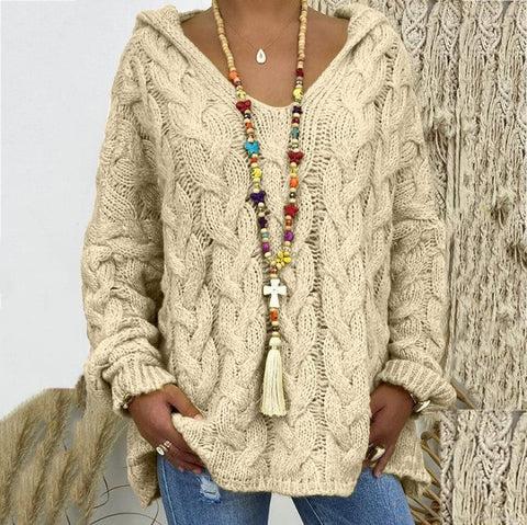 Solid color twist knitted hoodie m300492
