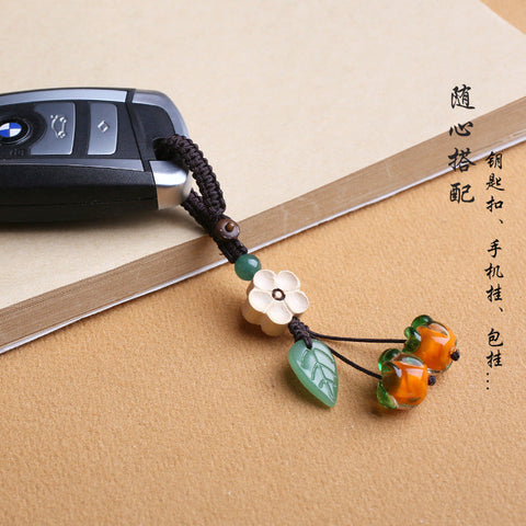 Persimmon Ruyi glazed persimmon retro and beautiful glazed persimmon leaf keychain pendant mobile phone chain m3331260