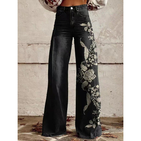 3D heat transfer flared pants simulation denim trousers loose pants m301550