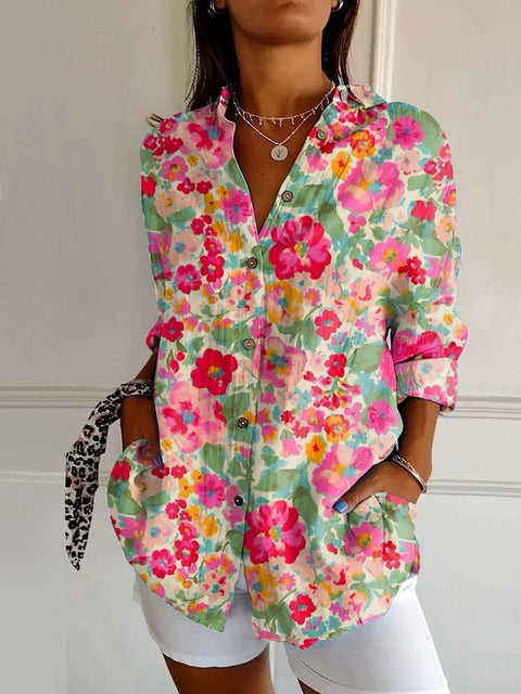 Summer trend long-sleeved shirt flower pattern printing 3D shirt m301226