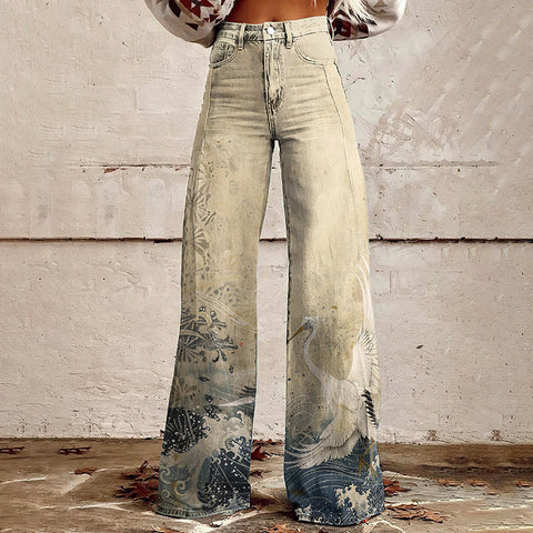 3D heat transfer flared pants simulation denim trousers loose pants m301550
