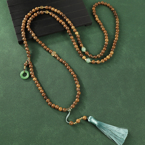 Guofeng Crossbody Chain Ya Bai Buddha Bead Fringed Necklace Retro Sweater Chain m3331290