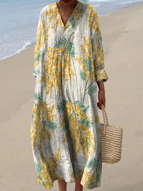 Ladies casual floral 3D printing sleeve dress m301071