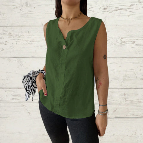 Loose vest shirt women's V-neck cotton and linen button-up top women's m301206