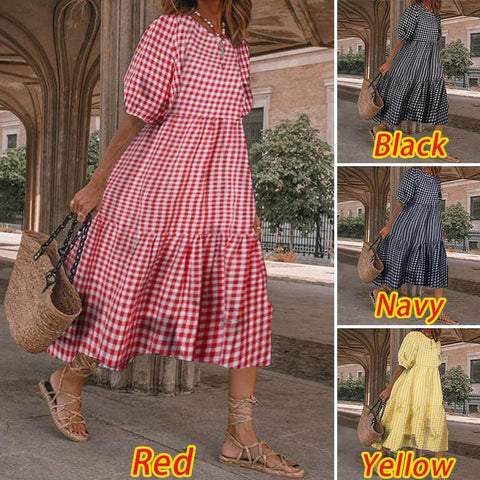 Casual long-sleeved plaid frilly loose dress m301460