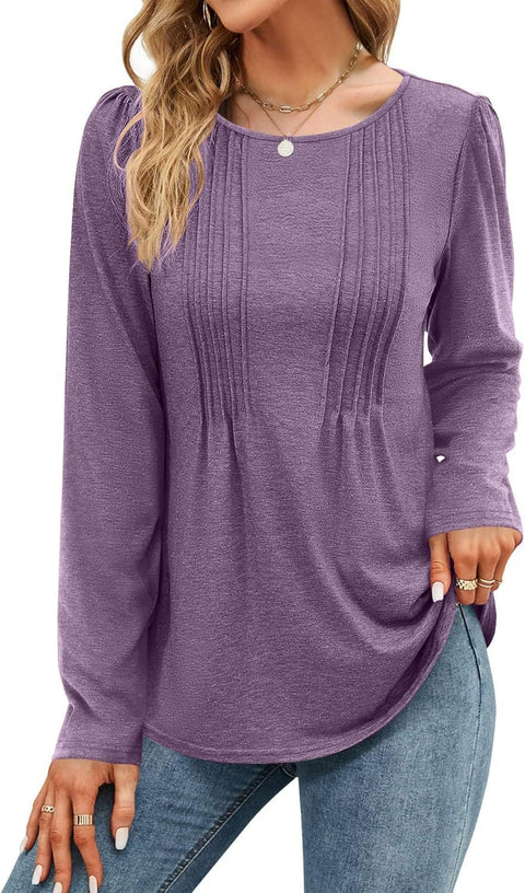 Stripe solid color round neck long-sleeved t-shirt m300549