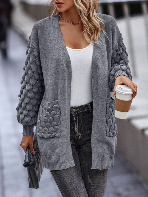 Autumn and winter feather net color V-neck cardigan long-sleeved knitted pocket sweater m300604