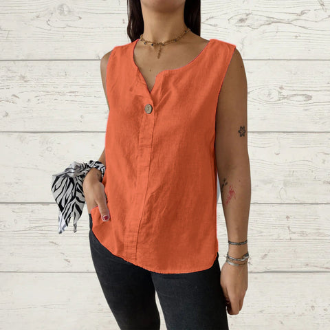 Loose vest shirt women's V-neck cotton and linen button-up top women's m301206