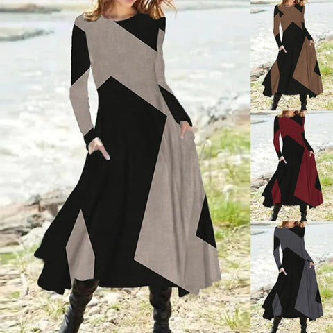 Retro style fashion autumn and winter long-sleeved super pendulum long dress m300863