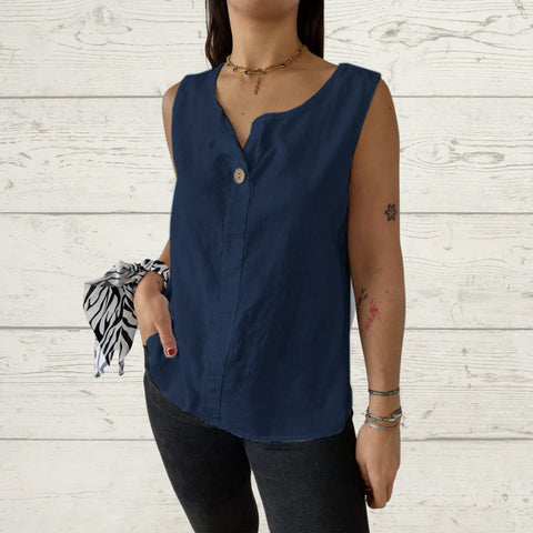 Loose vest shirt women's V-neck cotton and linen button-up top women's m301206