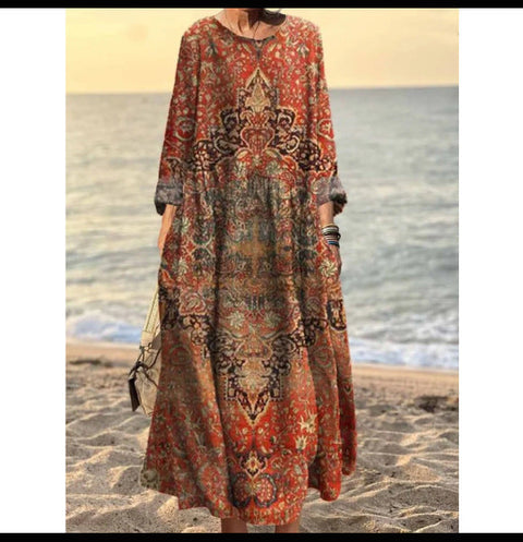 3D printed casual loose dress women m301278