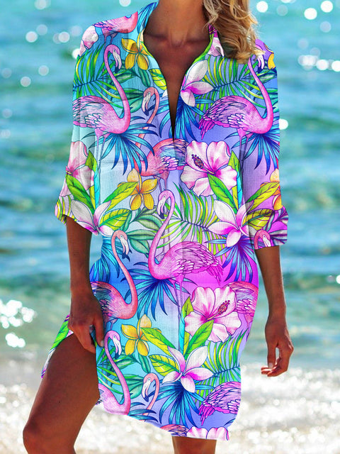 Bikini jacket shirt swimsuit cardigan women's printed resort beach shirt m301274