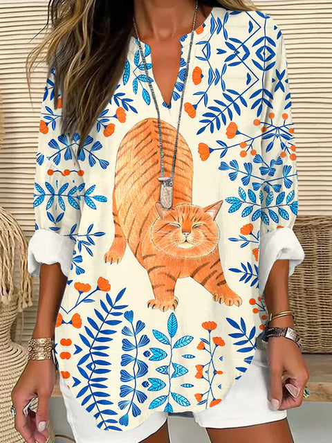 Loose printing round neck casual large size pullover women's clothing T m301359