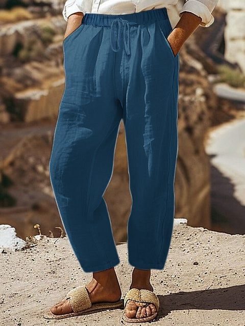 Regular drawstring pocket wash cotton casual pants multi-color women's trousers m301419