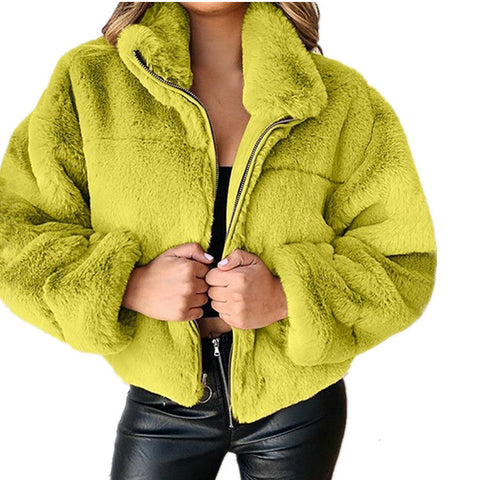 Women's autumn and winter rabbit fur imitation fur zipper cardigan plush warm jacket m300353