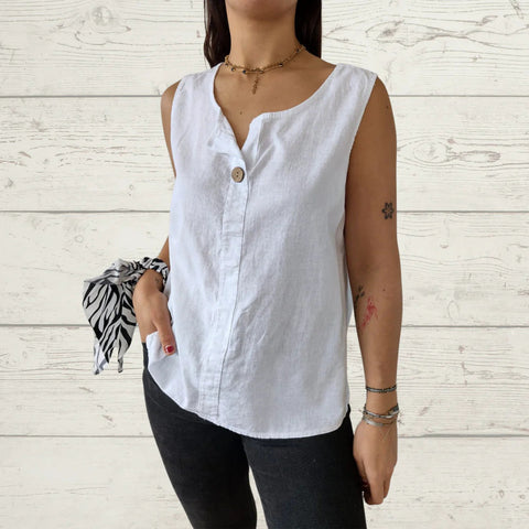Loose vest shirt women's V-neck cotton and linen button-up top women's m301206