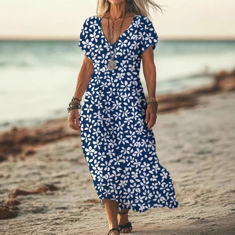 New 3D digital print ladies bohemian fashion V-neck dress summer m301249