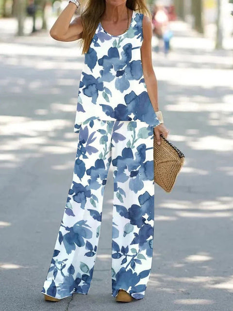 Casual fashion vest trousers set crew neck sleeveless top m301296